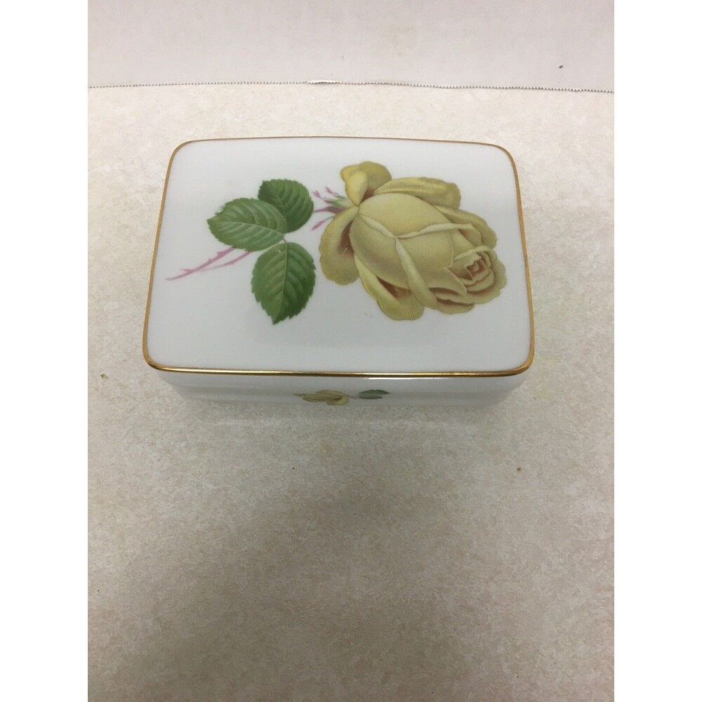 Vintage Thomas Ivory Porcelain Trinket Box Yellow Rose Germany